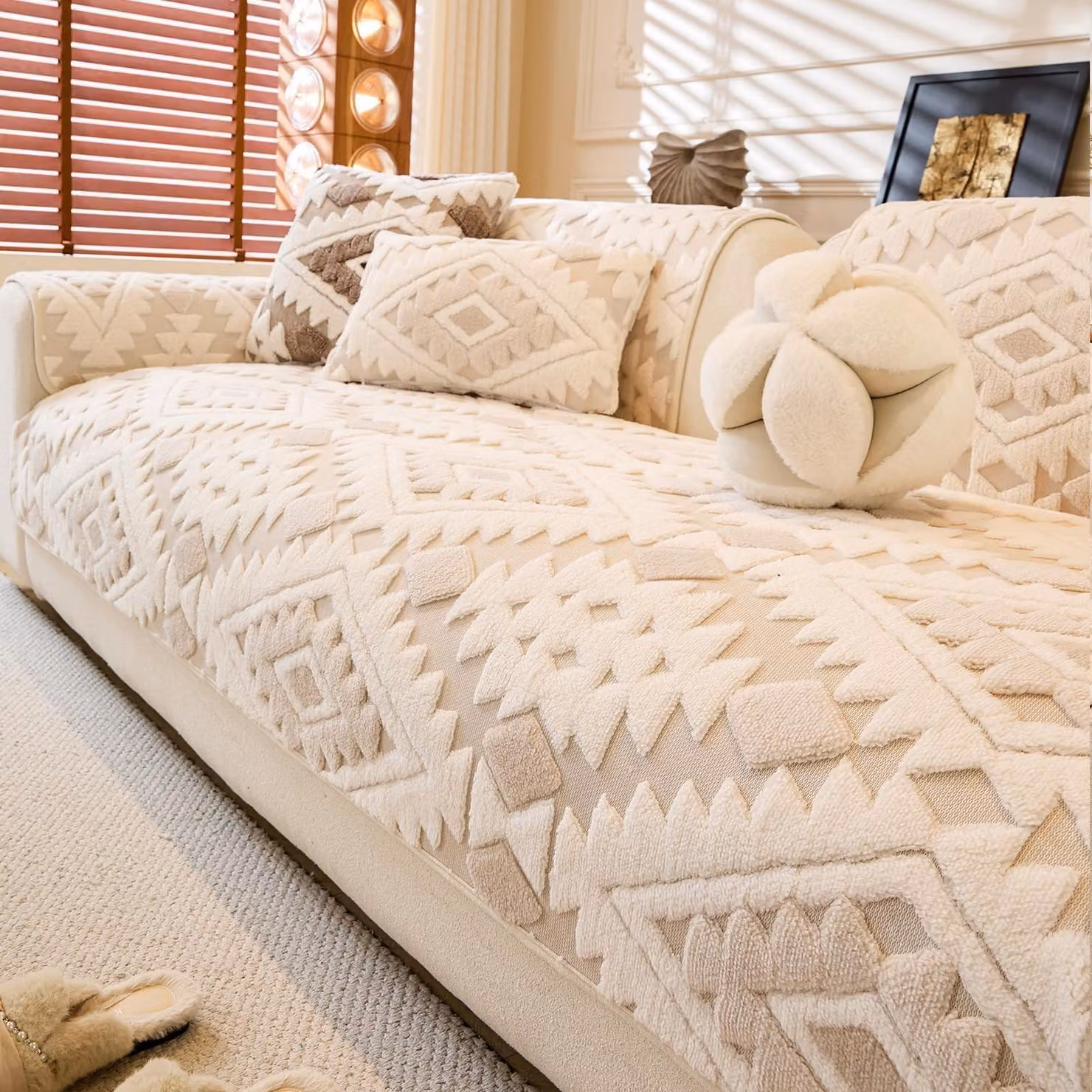 Set di copridivano imbottiti, 2 pezzi, color beige
