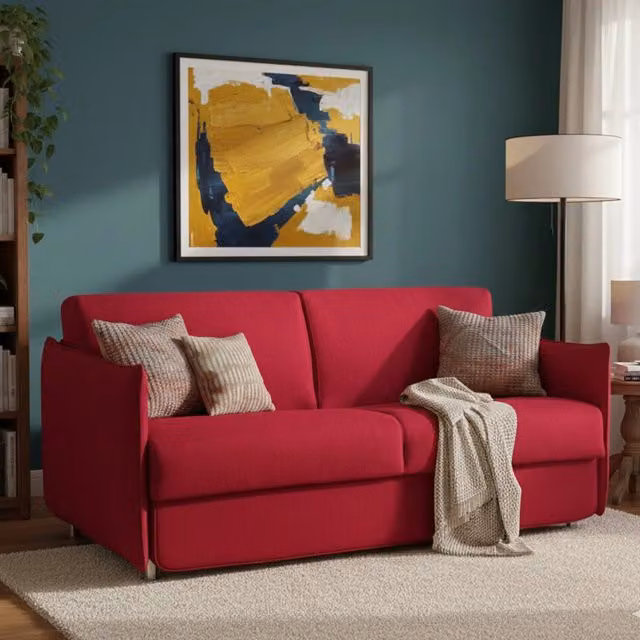 Divano Letto 2 Posti Trovo Made in Italy con Coperture Sfoderabili e Seduta Alzabile, Rosso, L: 180 cm, P: 95 cm