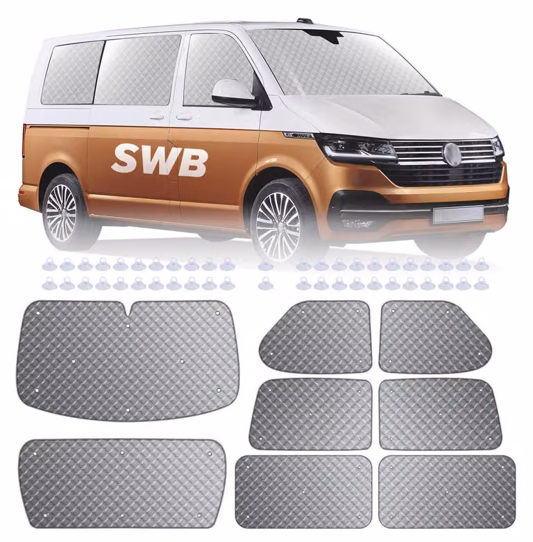 Set di 8 tappetini termici per parabrezza, compatibili con VW T4 a passo corto, per oscurare e proteggere dal sole