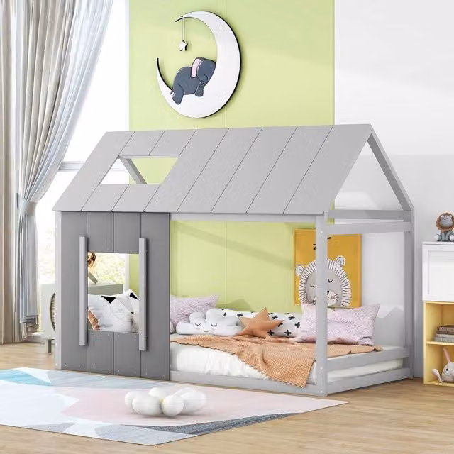 Letto Singolo per Bambini a Casetta ¨C MINIMAL ¨C Grigio Scuro/Chiaro 90x200