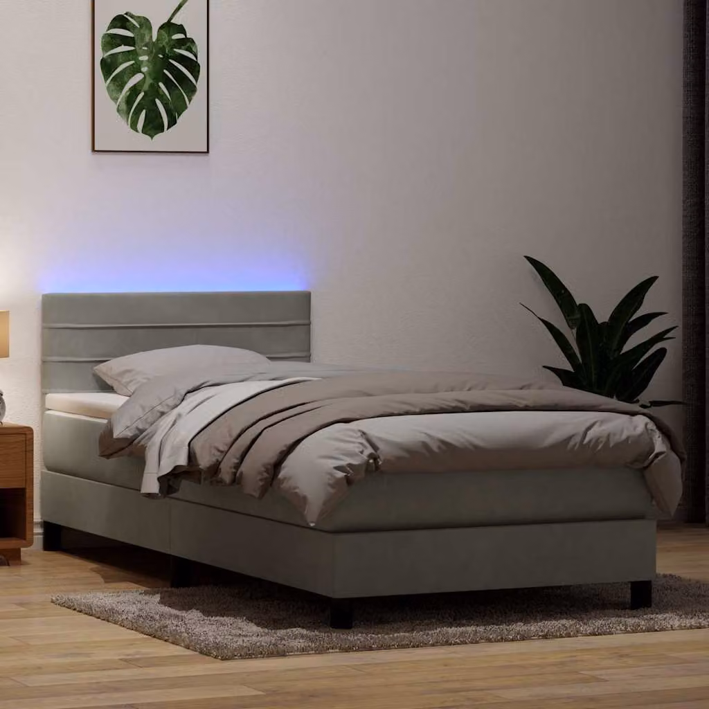 Maison Exclusive - Letto a Molle con Materasso e LED Grigio Chiaro 80x220 cm Velluto