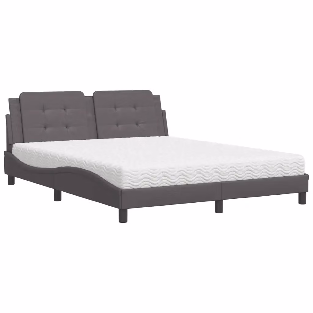 Letto con Materasso Zadar vidaXL Grigio e Bianco in Similpelle e Tessuto L/P/H: 218 x 160 x 74,5 cm – 2