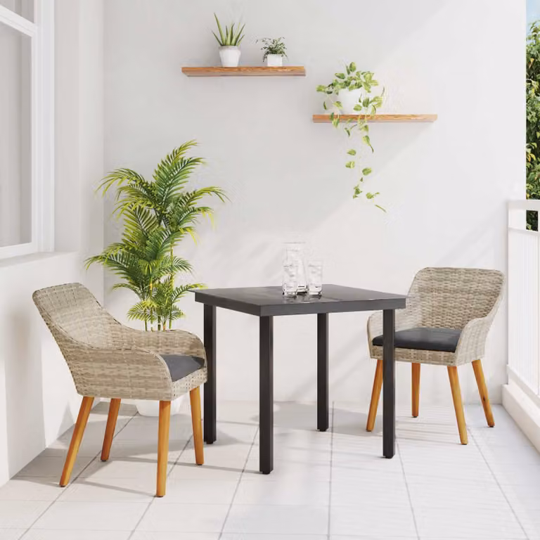 Set da pranzo per giardino e terrazza vidaXL in polyrattan grigio, composto da 3 pezzi con design moderno