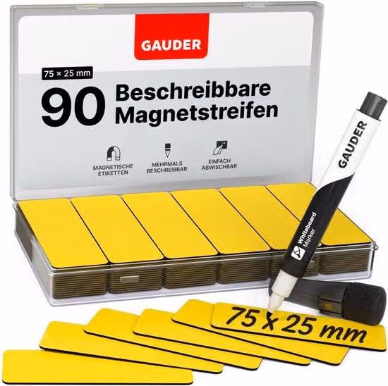 Etichette magnetiche, lavagne magnetiche riutilizzabili per lavagne bianche, scuola e cucina, 90 pezzi, 75 x 25 mm