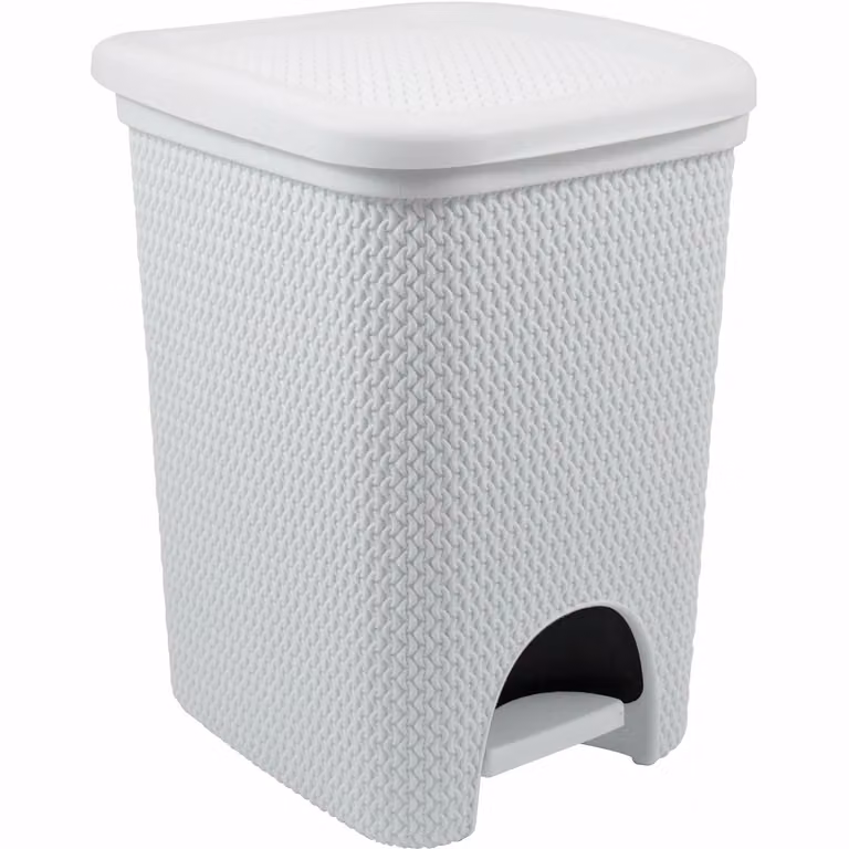 Pattumiera con pedale Belli e Forti modello Intreccio, colore bianco, capacità 18 litri, H 38 cm x L 26,6 cm x P 31,8 cm