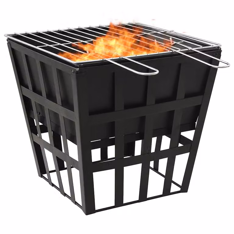Braciere e Barbecue 2 in 1 vidaXL in Acciaio Nero per Carbone L/P/H: 34 x 34 x 48 cm