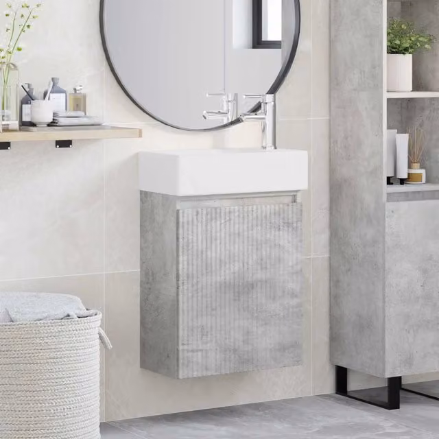 Mobile bagno sospeso vidaXL in MDF e ceramica, Grigio e Bianco, L/P/H: 45,5 x 22,5 x 84 cm