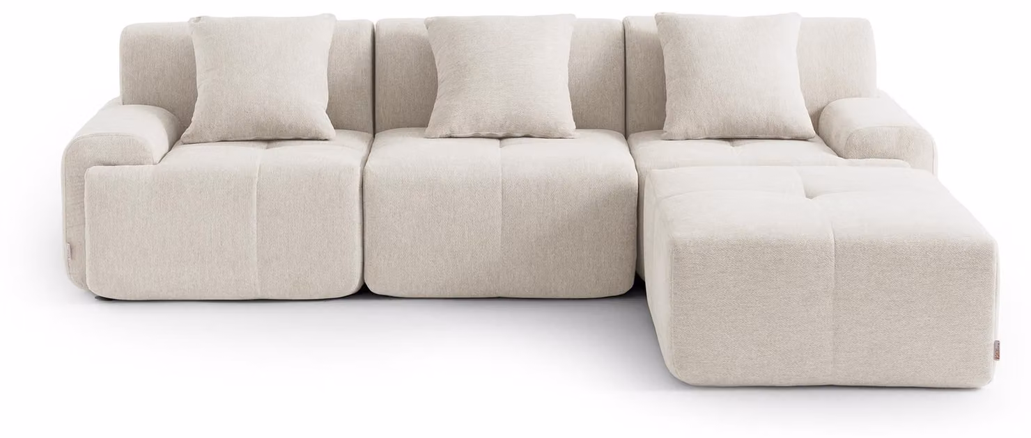 MILYSOFA SOFAMOUS: divano ad angolo modulare a 3 posti con chaise longue, in tessuto ciniglia bianco avorio