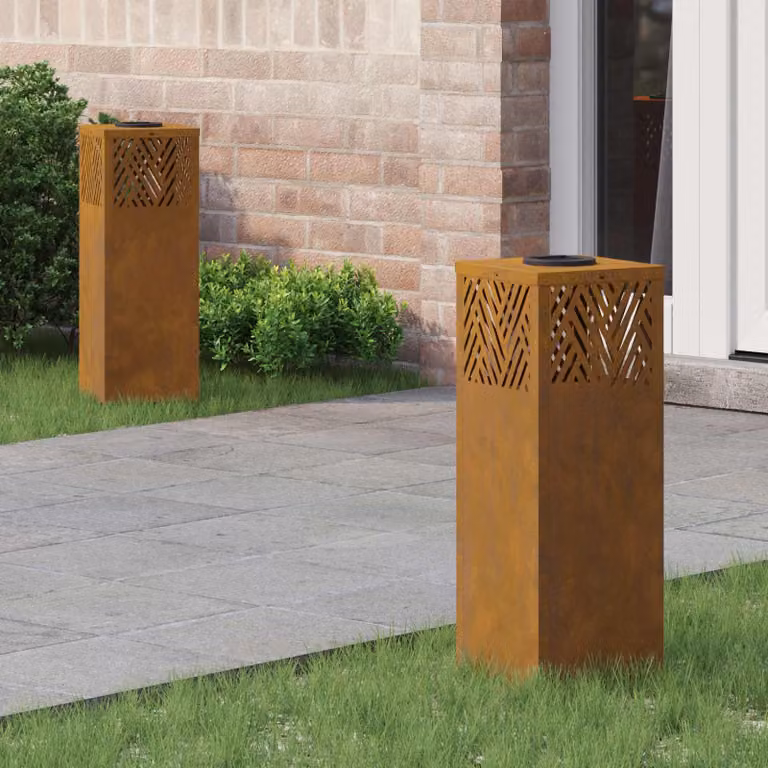 Set di 2 faretti LED solari vidaXL per sentieri e giardino, colore marrone, H x L x P: 50 x 18 x 18 cm