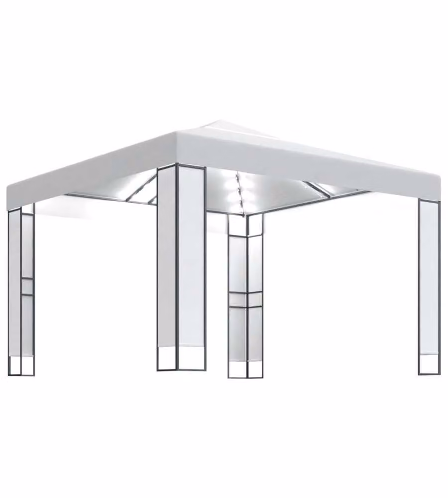 vidaXL Gazebo con Tetto Doppio e Stringa di Luci LED Bianco L: 300 cm, P: 300 cm, H: 273 cm – 2