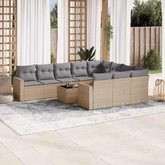 vidaXL Set di Divani da Giardino 11 pz a Forma di L in Polyrattan con Cuscini Beige e Grigio