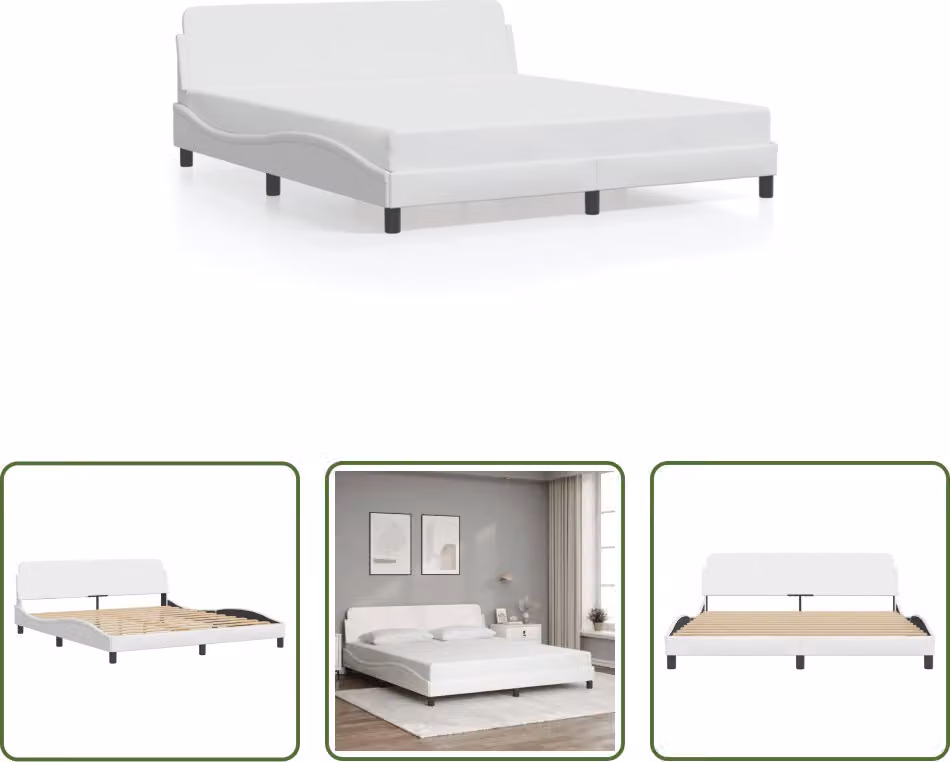 The Living Store Struttura letto con testiera bianca 180x200 cm in ecopelle