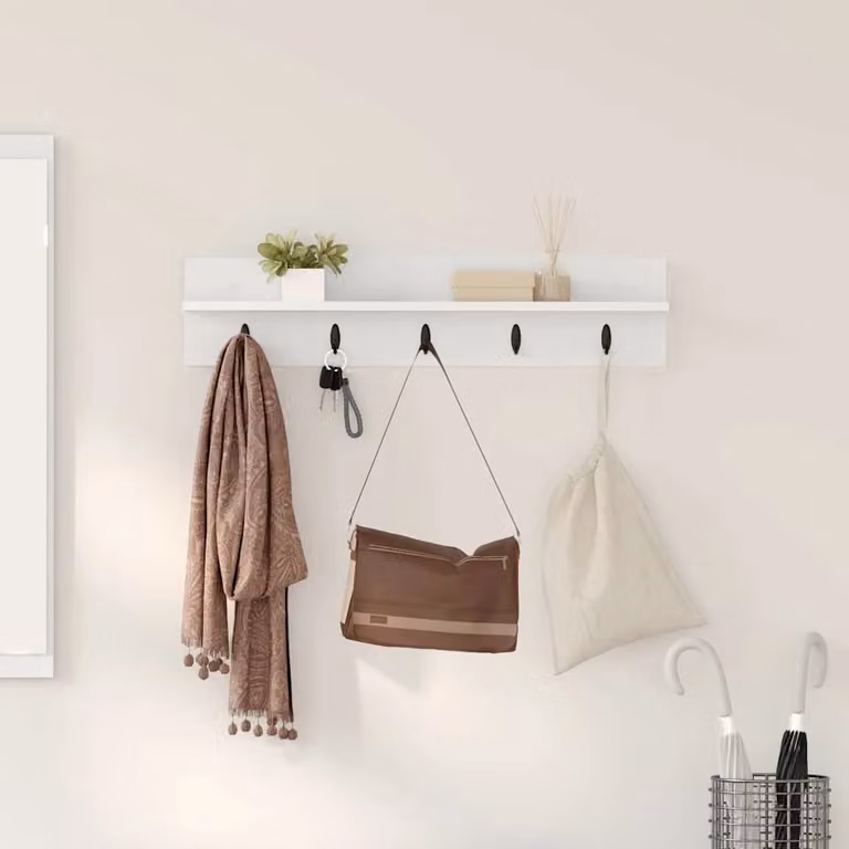vidaXL Appendiabiti a muro moderno in MDF Bianco L: 80 cm, P: 10,5 cm, H: 18 cm