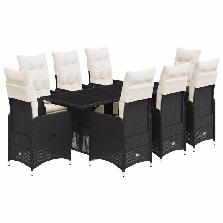 Set Bistrò da Giardino 9 pz con Cuscini in Polyrattan Nero
