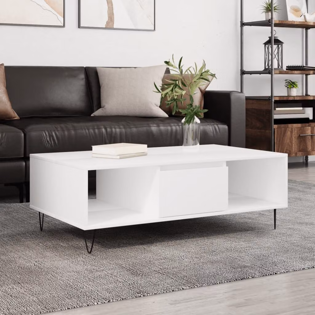 Tavolino The Living Store bianco 104x60x35 cm in materiale ligneo