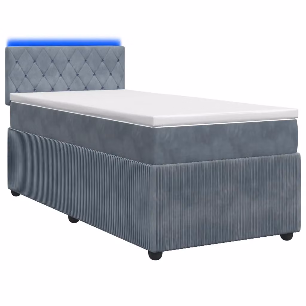 Letto con Box Spring, Materasso a Molle Pocket e Illuminazione LED vidaXL, Grigio, L/P: 90 x 190 cm – 2