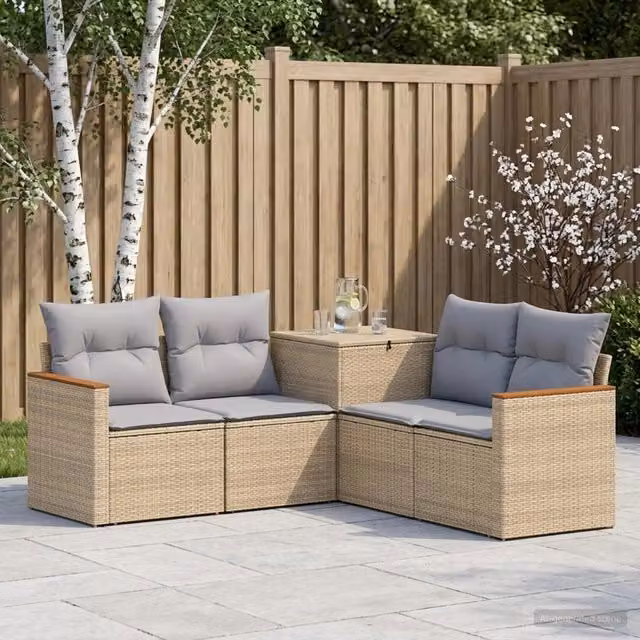 Set di divani 5 pz Beige e Grigio Chiaro 179 x 179 x 85 cm 3447939