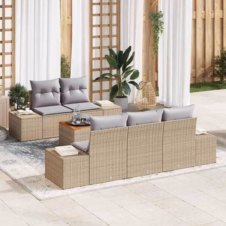 Maison Exclusive - Set Divano da Giardino 6 pcs Beige e Grigio Chiaro polyrattan