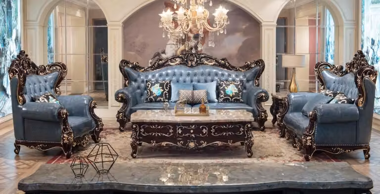 Blau Wohnzimmer Set Sofa 3+2+1 Sitzer Luxuriöses Komplettes Kunstleder