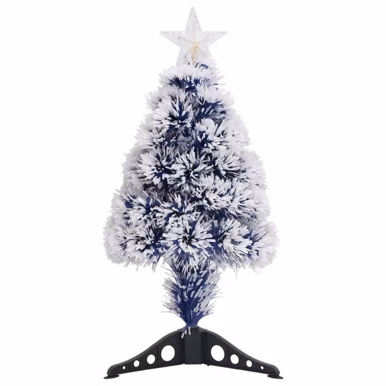 Albero Natale Preilluminato Bianco e Blu 64 cm in Fibra Ottica