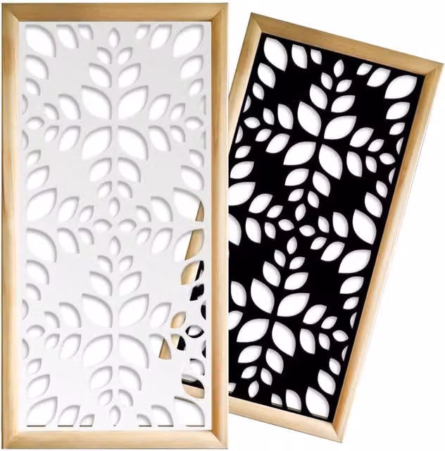 Moduli Decorativi LEAVES Signorbit in Legno e PVC, Design Floreale Moderno, L: 73 cm, H: 148 cm, Colore: Nero e Bianco
