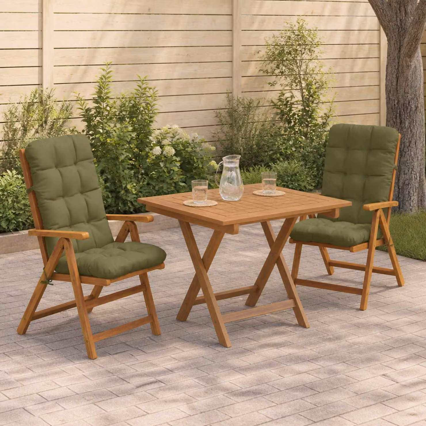 Set di 2 cuscini per sedia alta vidaXL VIANEN in poliestere verde con rivestimento rimovibile e resistente ai raggi UV