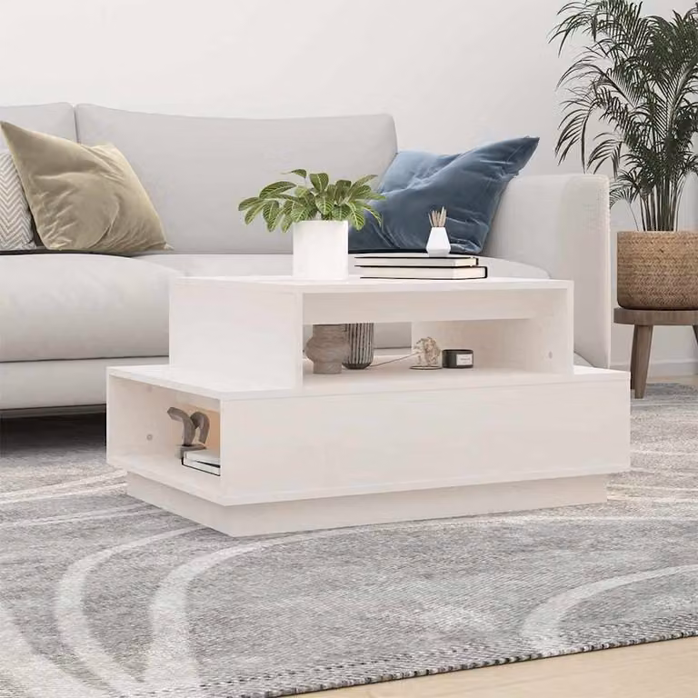 vidaXL Tavolino da Salotto Moderno in Legno di Pino Bianco L/P/H: 80 x 55 x 40,5 cm
