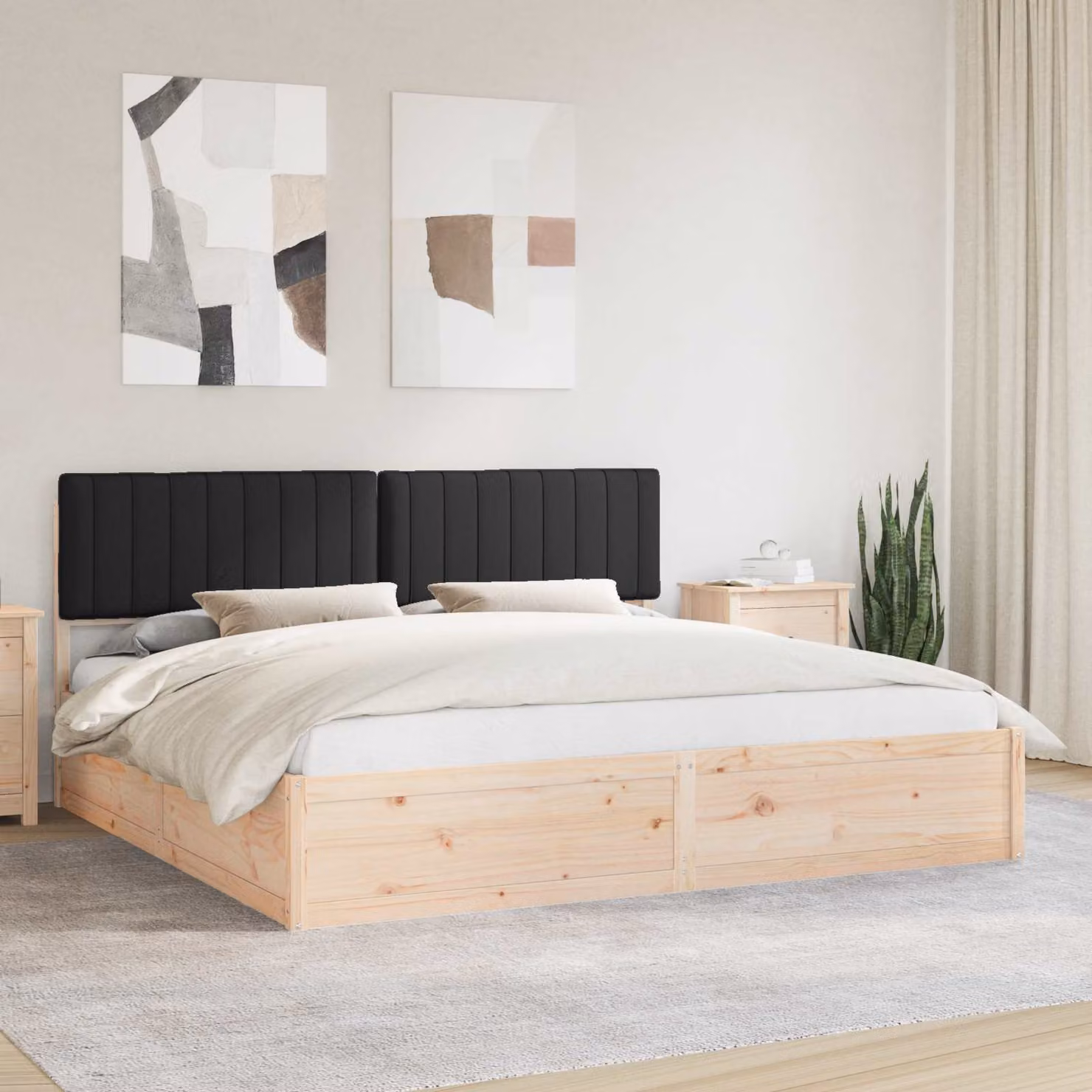 Letto con Testiera Rivestita vidaXL in Pino Massello Nero 200 x 200 cm – 1