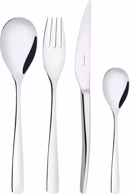Set di posate Amalfi Casa Bugatti in acciaio inox color argento, 24 pezzi con custodia con finestra