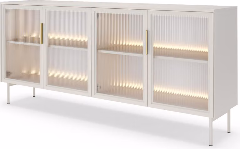 Masseno cassettiera GLORIA 181,3 cm credenza con led 4 ante per soggiorno camera da letto moderna 181,3x39,3x82,6 cm cashmere / cashmere