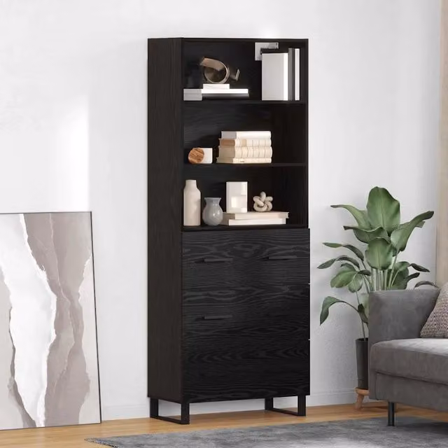 Credenza-Buffet-Armadio da cucina Rovere Nero 69,5 x 34 x 180 cm Legno multistrato 605814