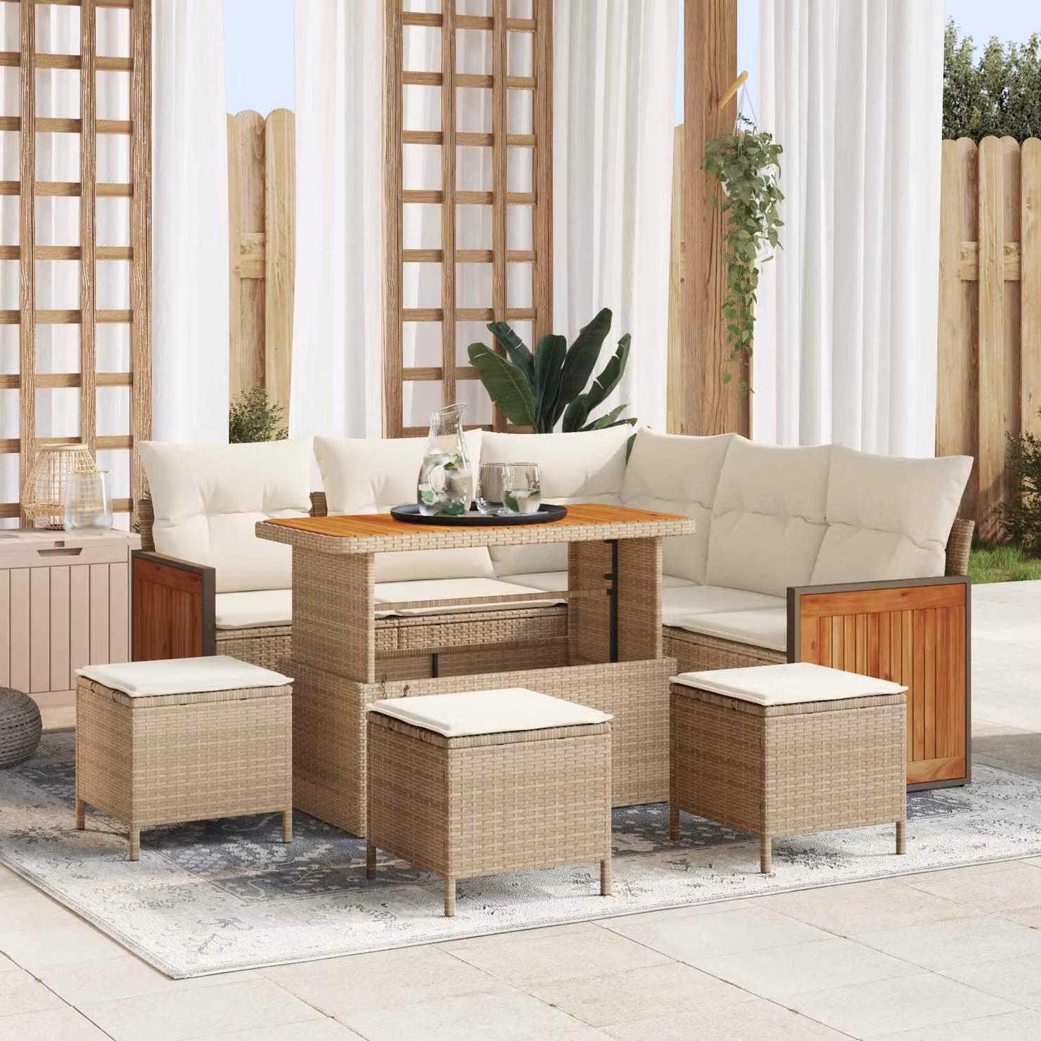 vidaXL Set Divano da Giardino 9 posti a L con Cuscini Beige e Bianco