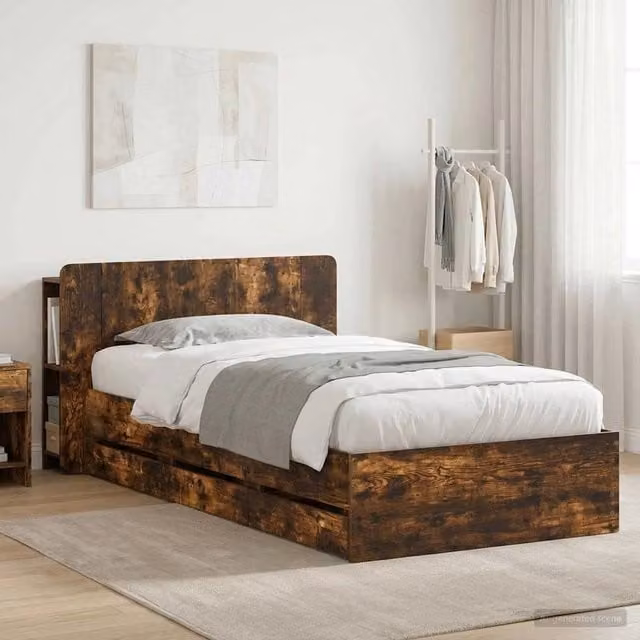 Letto con contenitore e cassetti vidaXL in legno Rovere Fumo L: 140 cm, P: 200 cm, H: 221,5 cm