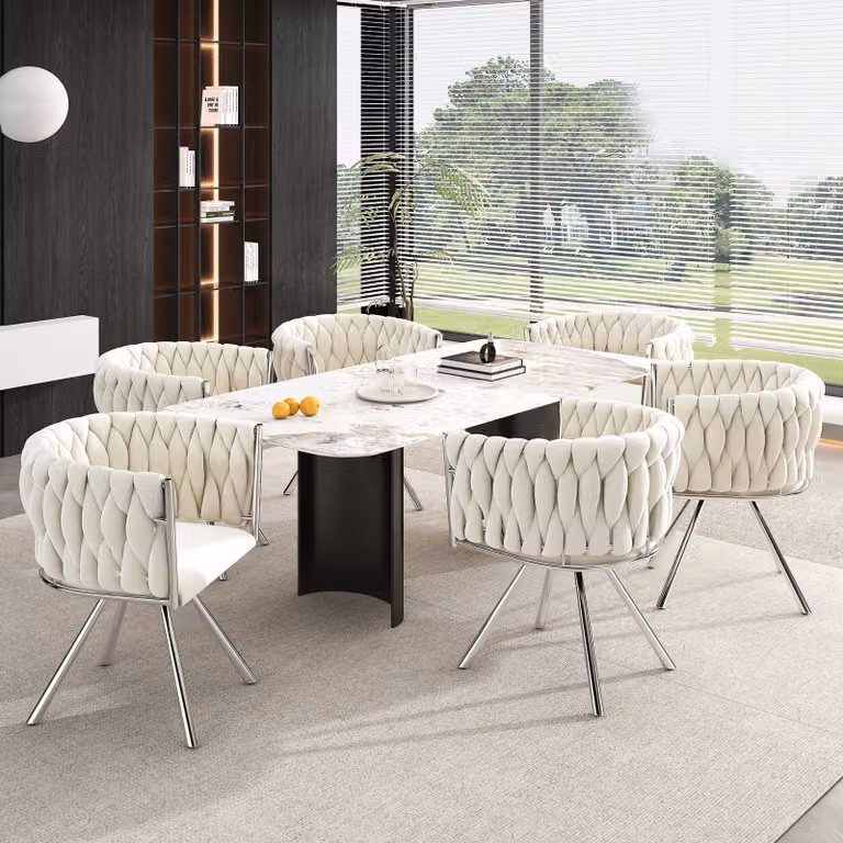 MODFU, sedia girevole, sedia da pranzo in velluto, set da 6 pezzi, sedia girevole beige e argento, ideale per il soggiorno o la camera da letto, con 4 gambe in metallo