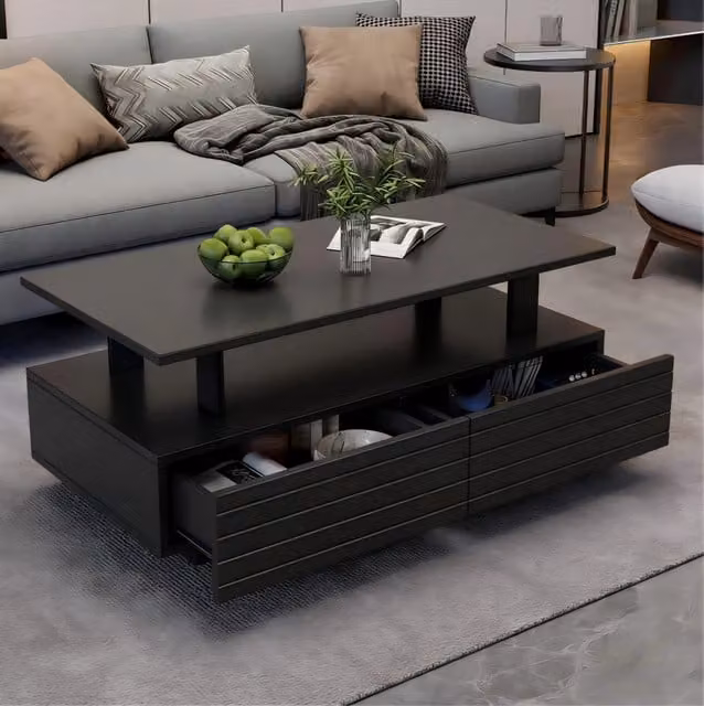 Tavolino da salotto LED nero in acrilico; 2 cassetti; ripiano aperto; controllo app e telecomando; 100 x 50 x 42 cm