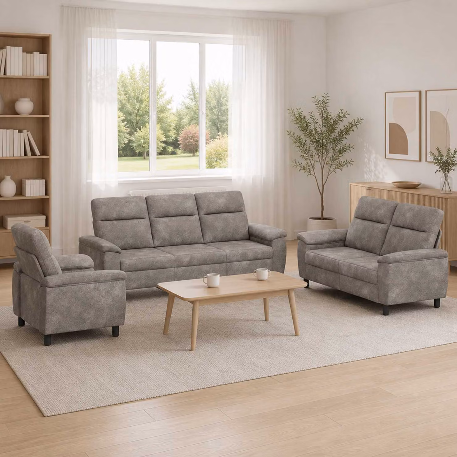 Set di divani moderno vidaXL composto da 3 pezzi in pelle sintetica con struttura in metallo, colore grigio e nero per il tuo soggiorno