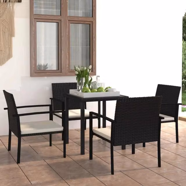 Set da Pranzo per Giardino 5 pcs Nero polyrattan 3065706