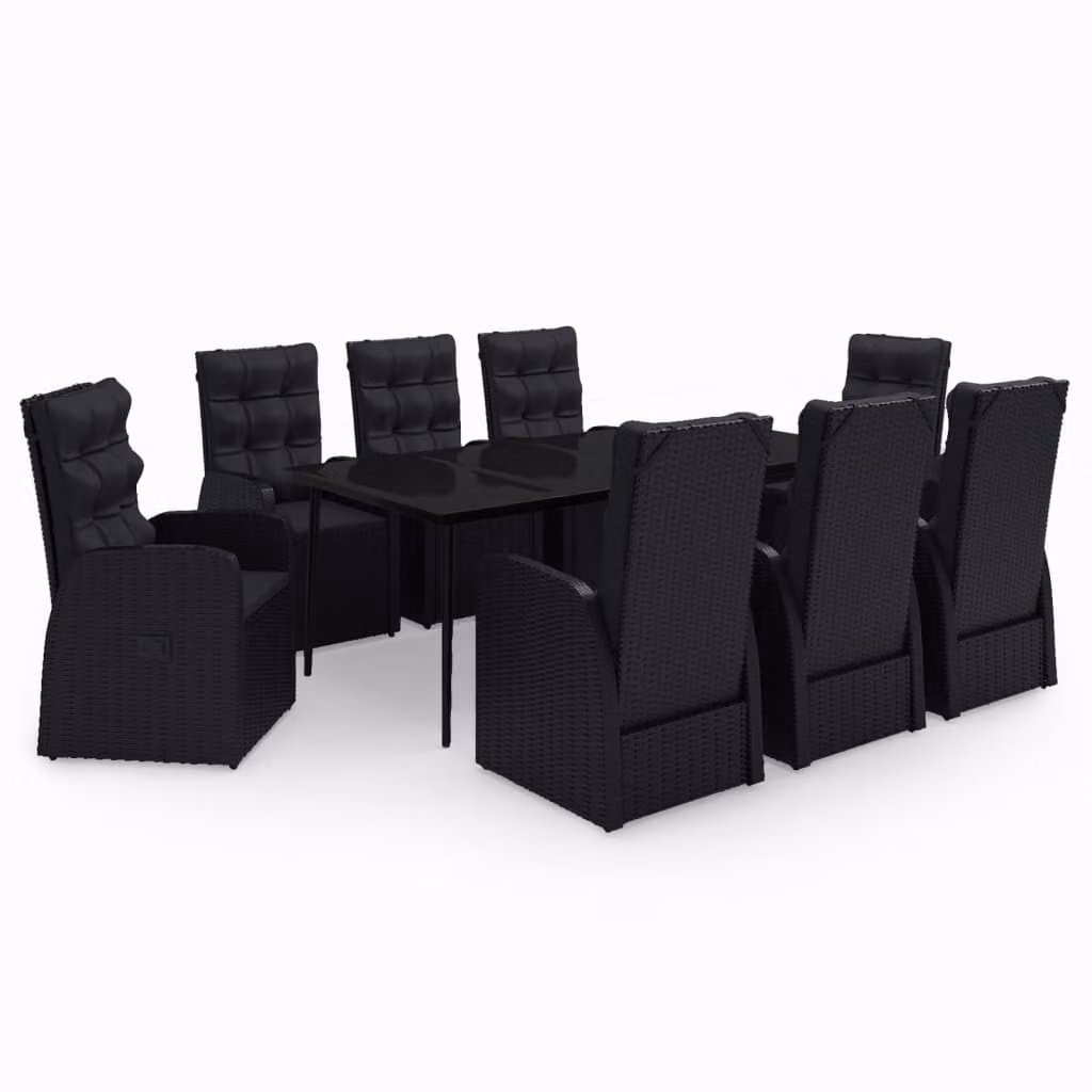 Set da Pranzo da Giardino 9 pz con Cuscini Nero