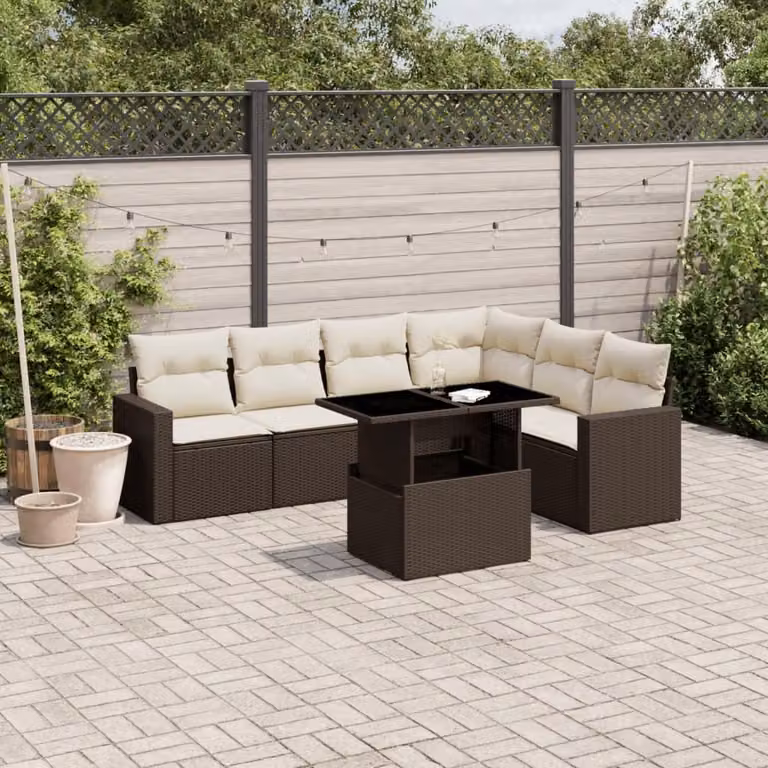 Maison Exclusive - Set Divani da Giardino 7 pz con Cuscini Marrone in Polyrattan