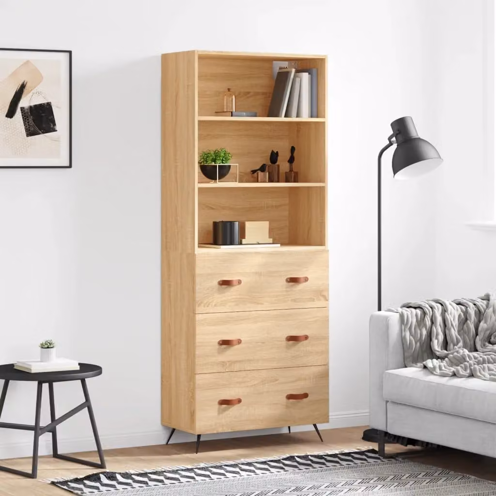 Credenza moderna vidaXL in legno multistrato color rovere sonoma, L 69,5 cm x P 34 cm x H 180 cm