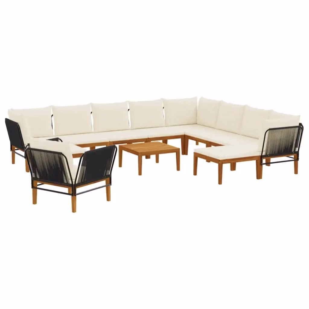 Set da giardino componibile vidaXL in legno di acacia con cuscini beige e bianco per esterno – 2