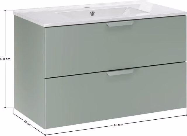 Set mobile bagno Lava con lavabo Aster Green 80 cm, moderno e sospeso con ante e cassetti