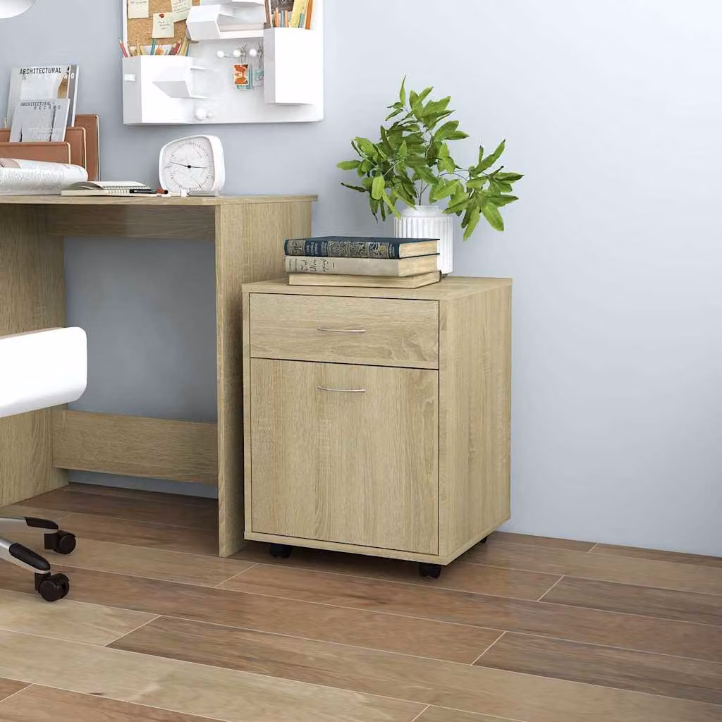 Armadietto con ruote vidaXL in legno Rovere Sonoma, L: 45 cm, P: 38 cm, H: 54 cm