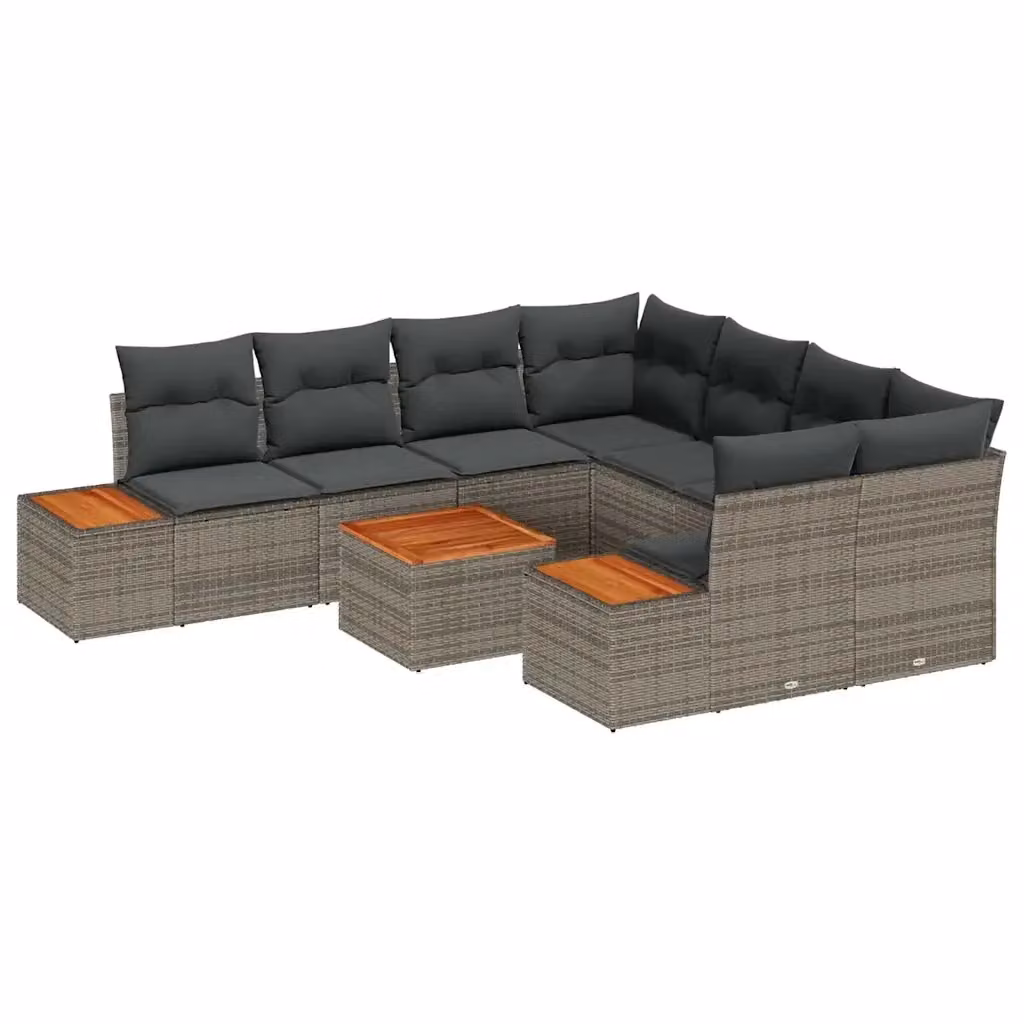 vidaXL Set Divano da Giardino Moderno in Polyrattan Grigio con 9 Pezzi e Tavolino da Caffè – 2