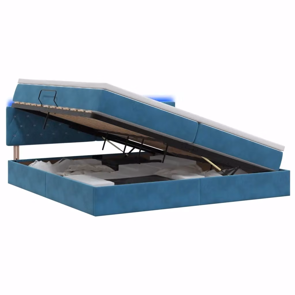 Letto con contenitore e illuminazione LED vidaXL in velluto blu con materasso a molle L/P/H: 200 x 200 x 88 cm – 2