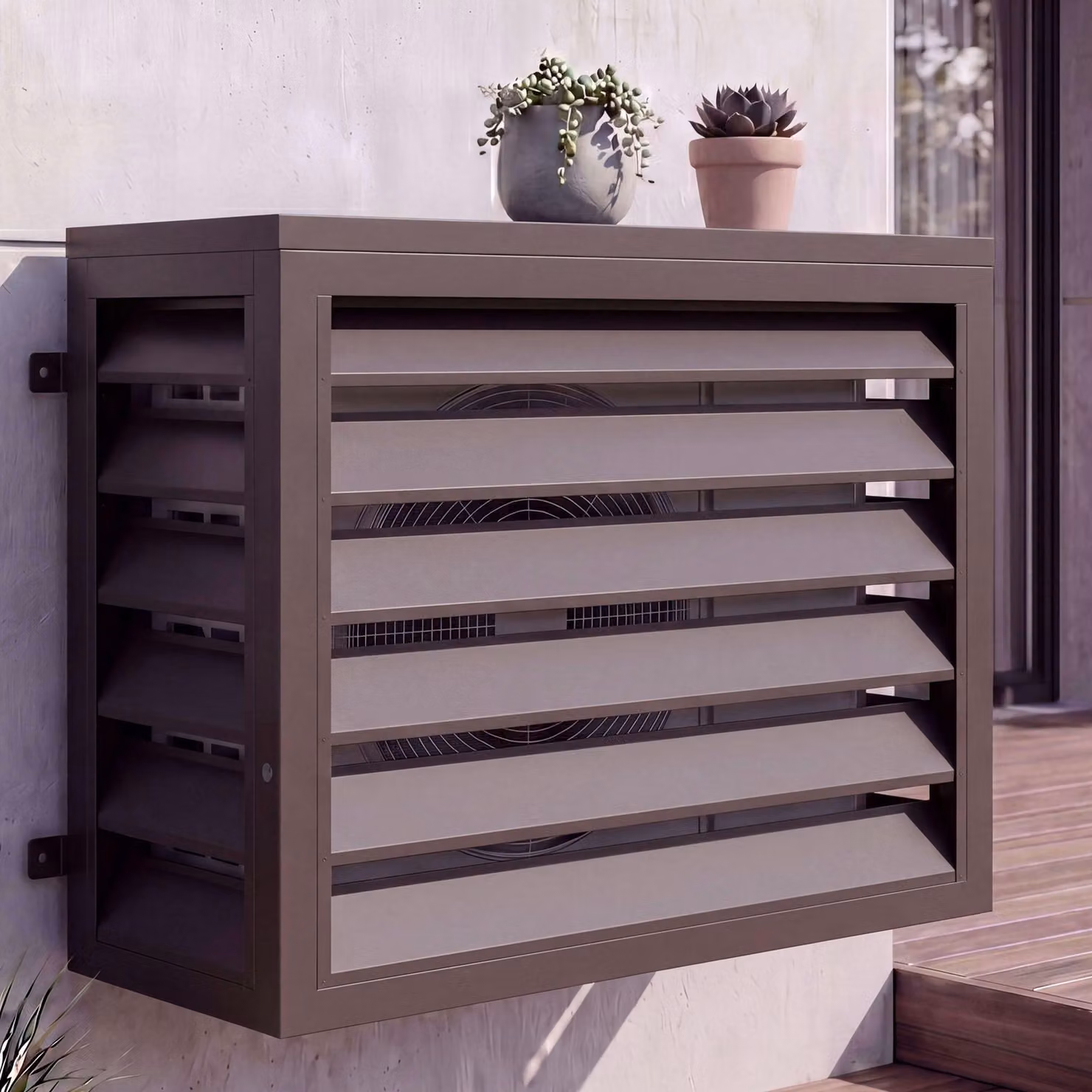 Copertura per impianto di climatizzazione/scambiatore di calore HWC-O43, copertura per griglia di protezione, metallo 73x97x38 cm ~ marrone scuro