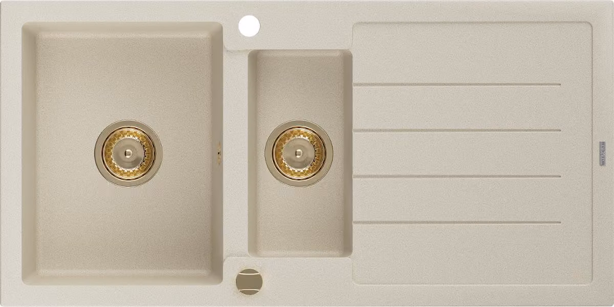 Mexen Andres lavello in granito 1,5 vasche con scolapiatti 1000 x 500 mm, beige, sifone dorato - 6515101510-69-G