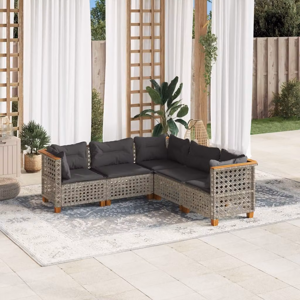 Set Divano da Giardino a L vidaXL in Polyrattan Grigio con Cuscini Imbottiti e Rivestimenti Rimovibili – 1