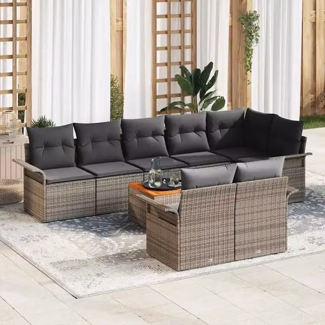 Set Divano da Giardino 9 pz Grigio polyrattan 3347342