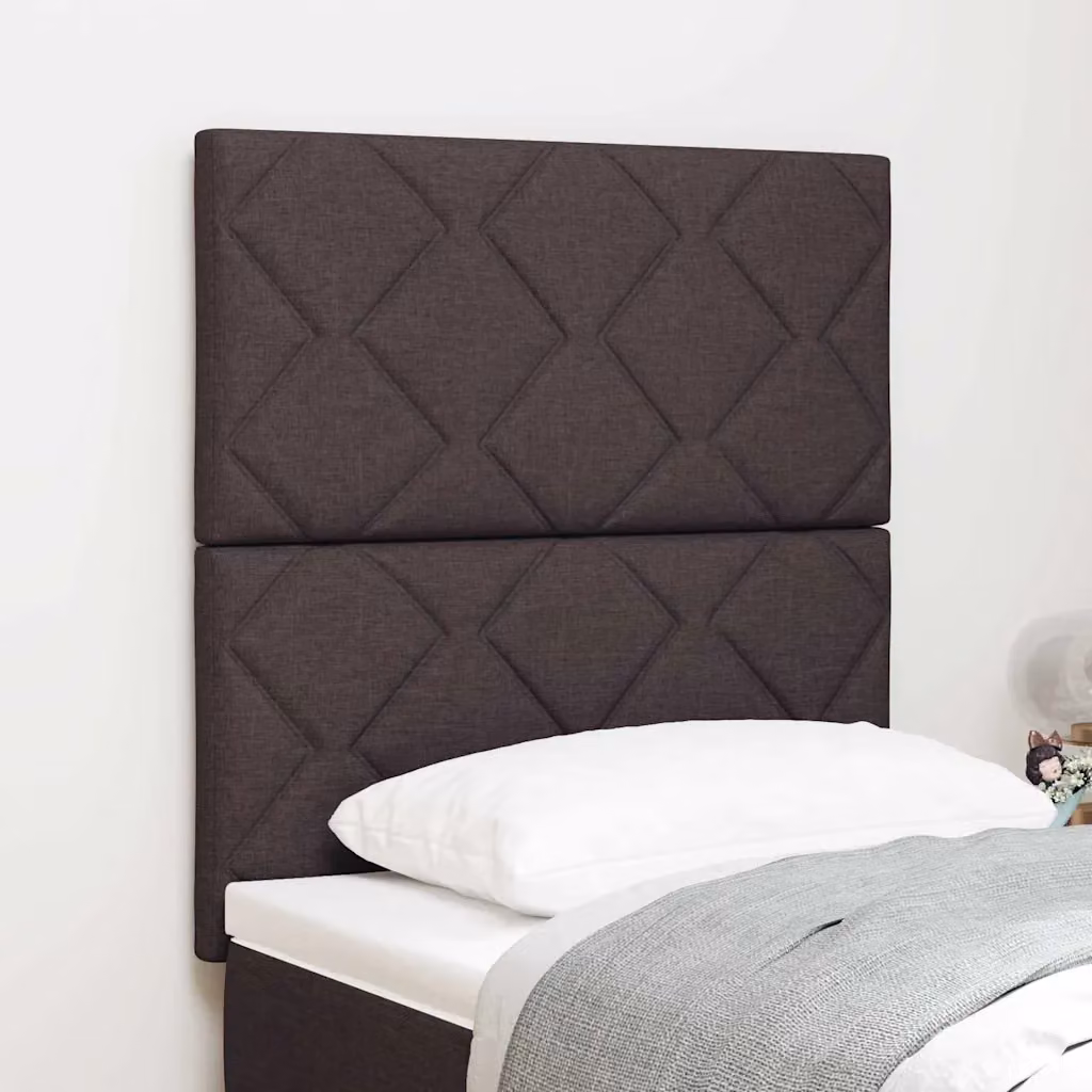 Testiera per letto moderna vidaXL in tessuto marrone con struttura in legno di pino, L: 128 cm, H: 80 cm, P: 7 cm